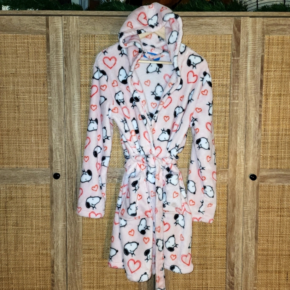 Berkshire- PEANUTS/SNOOPY hooded plush robe women's size Small / Medium pink